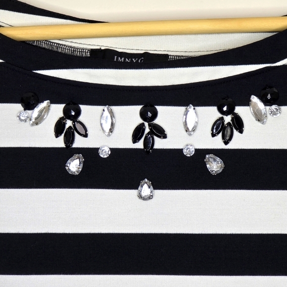 IMNYC Black and White Striped Blouse with Embellished Neckline Size L - Picture 3 of 8